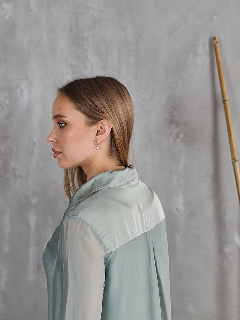 Платье-рубашка Pura Seta шёлковое хаки, фотография №5