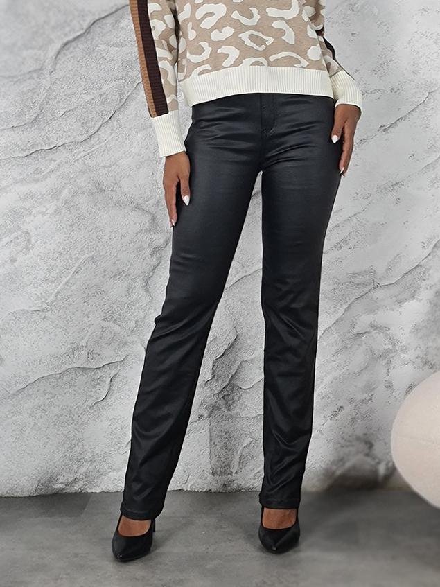 Брюки 3D Denim прямые из экокожи черные, фотография №1