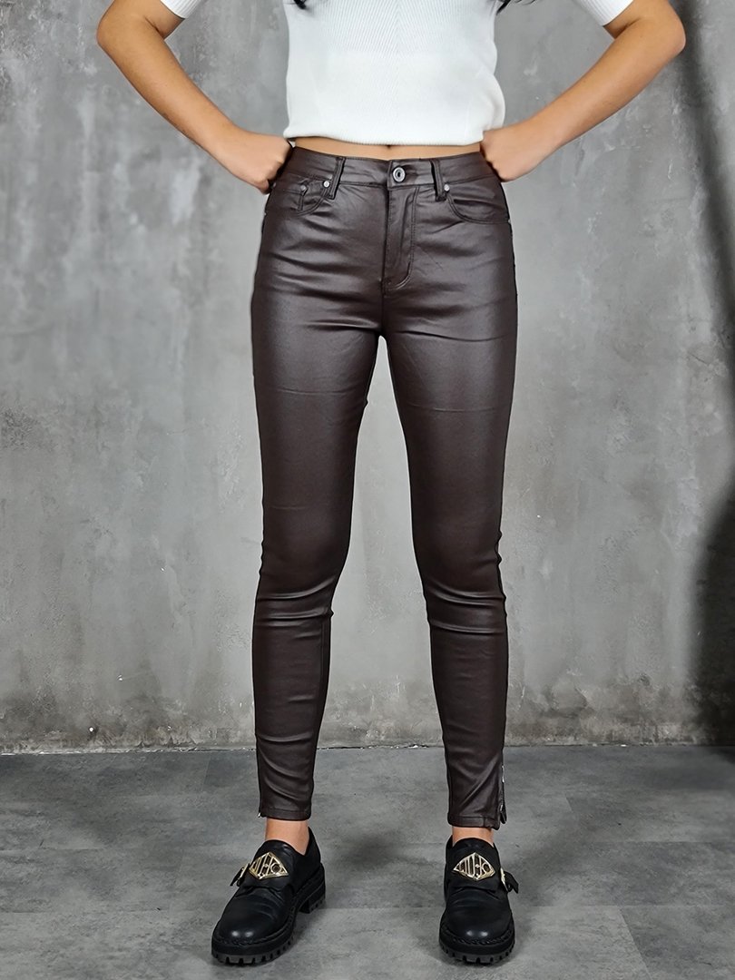Брюки 3D Denim из экокожи с молниями внизу шоколад , фотография №1
