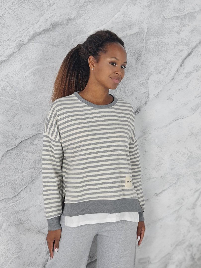 Костюм ONE LOVE лонгслив в полоску и брюки серый, фотография №3