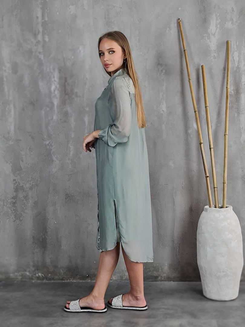 Платье-рубашка Pura Seta шёлковое хаки, фотография №3