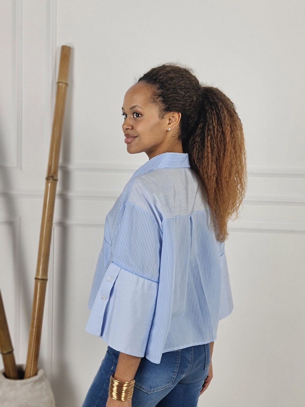 Рубашка Mitica&Co.  укороченная голубая, фотография №3