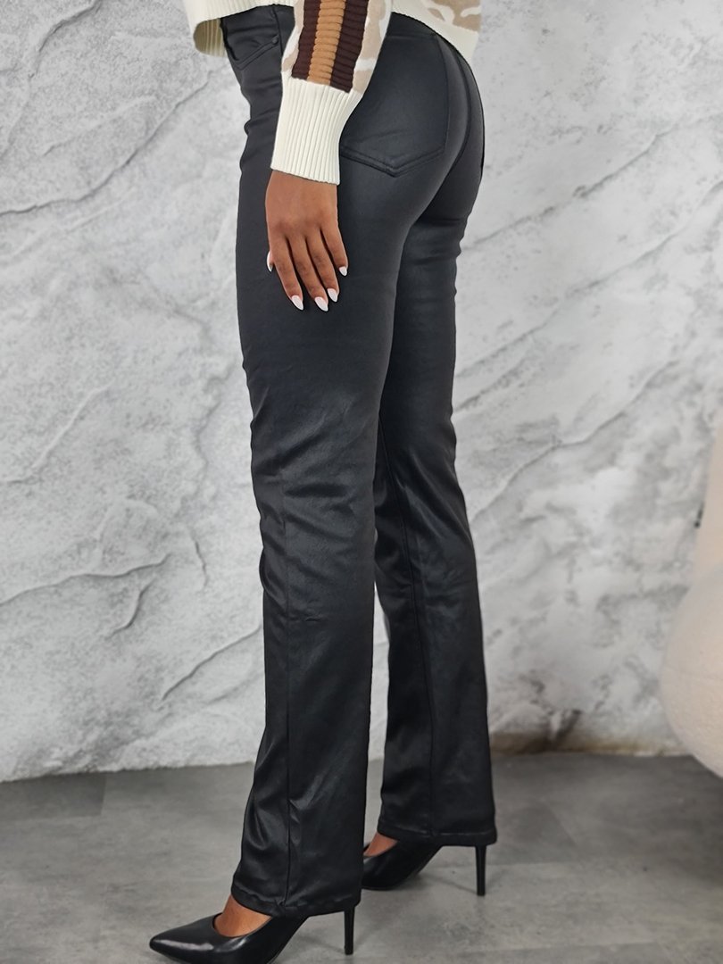 Брюки 3D Denim прямые из экокожи черные, фотография №4