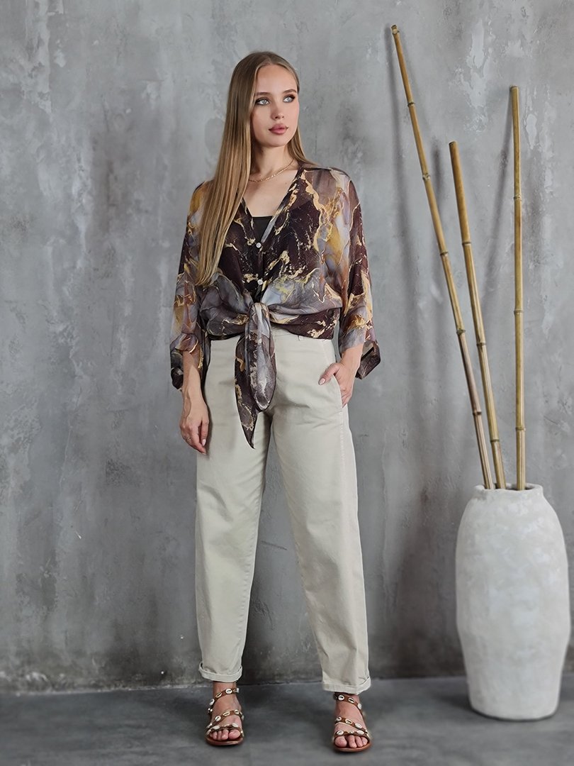 Рубашка Segreto с принтом "Мрамор" коричневая, фотография №4