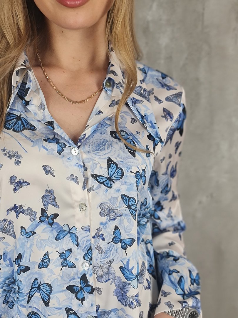 Рубашка Vicolo с голубыми бабочками молочная, фотография №4
