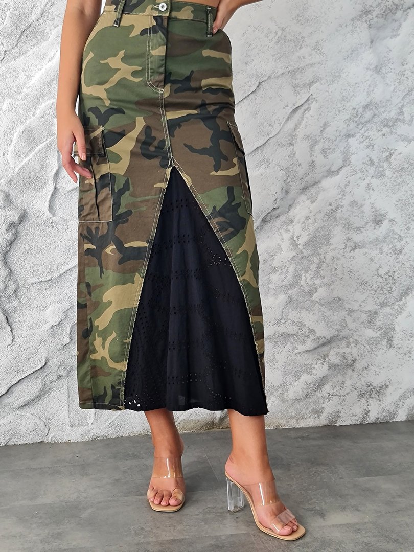 Юбка Please с накладными карманами и принтом "Милитари" хаки, фотография №3