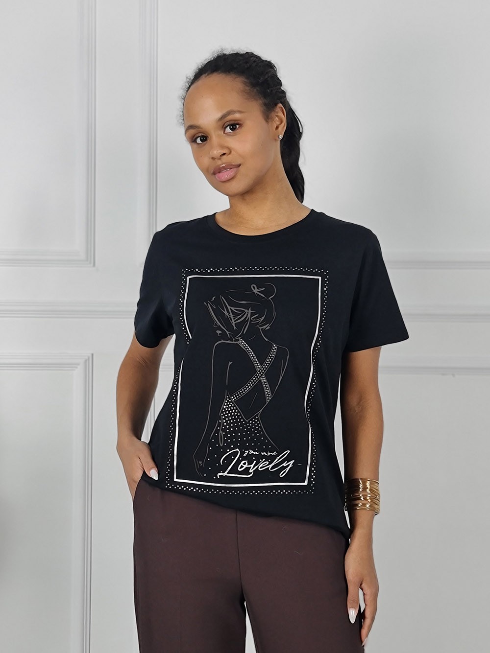 Футболка Y Two принт Силуэт девушка в рамке черная, фотография №1