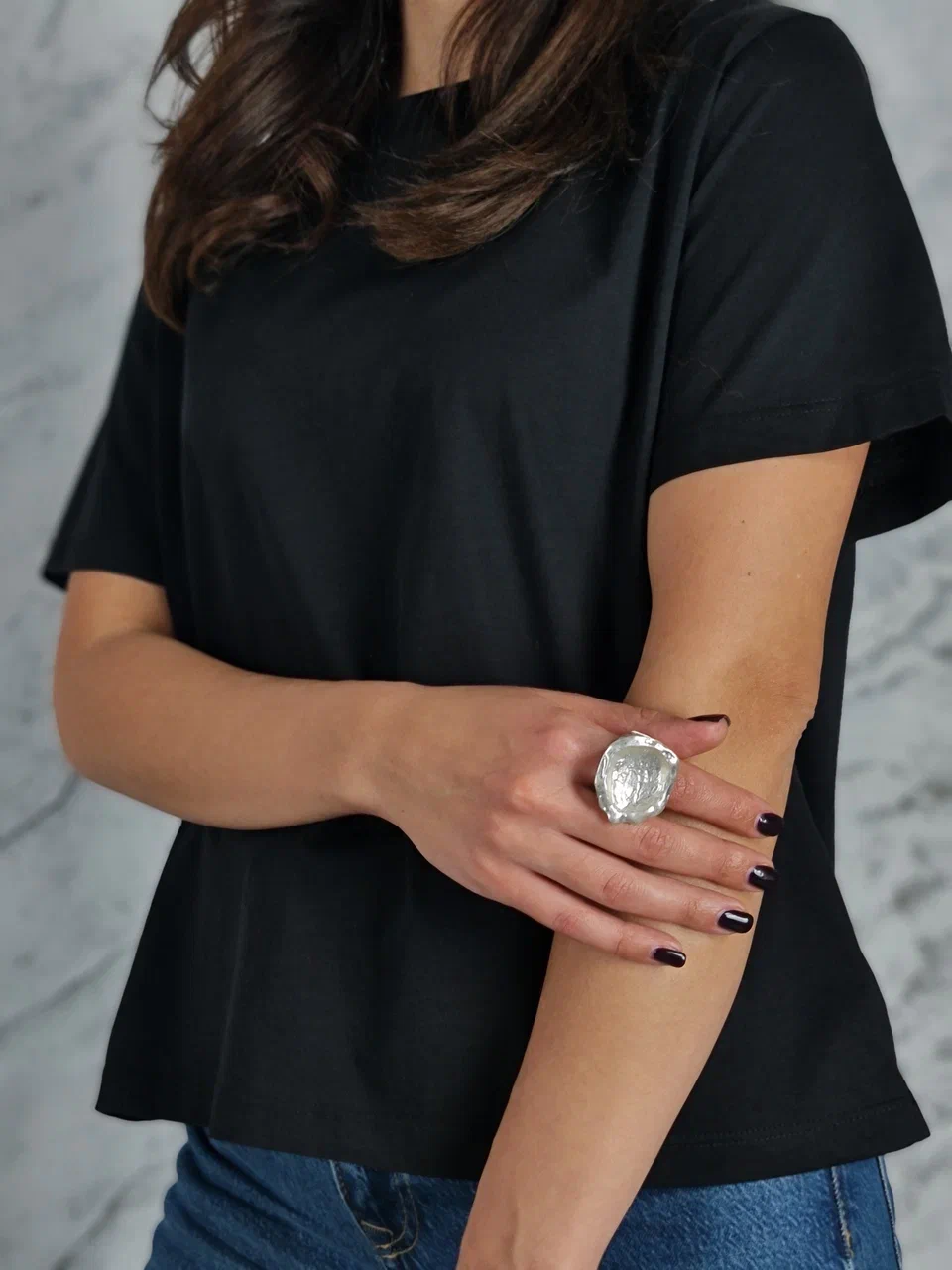 Кольцо YILI ACCESSORI круглое серебристое, фотография №3