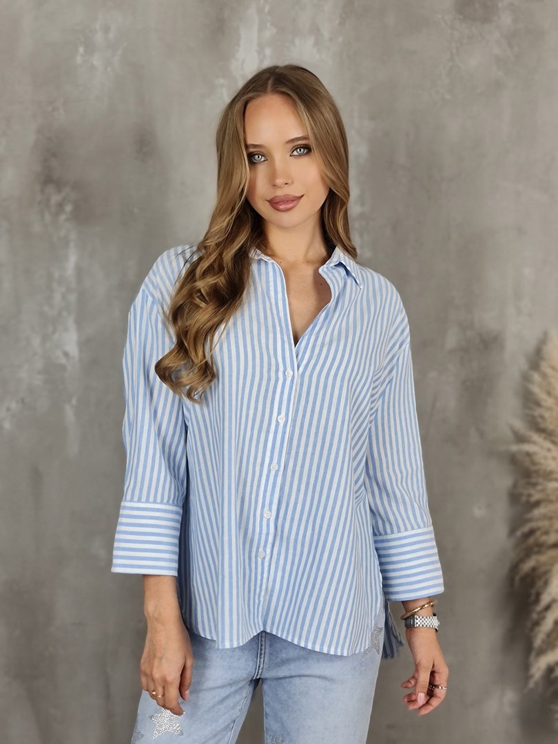Рубашка WIYA оверсайз в полоску голубая, фотография №2