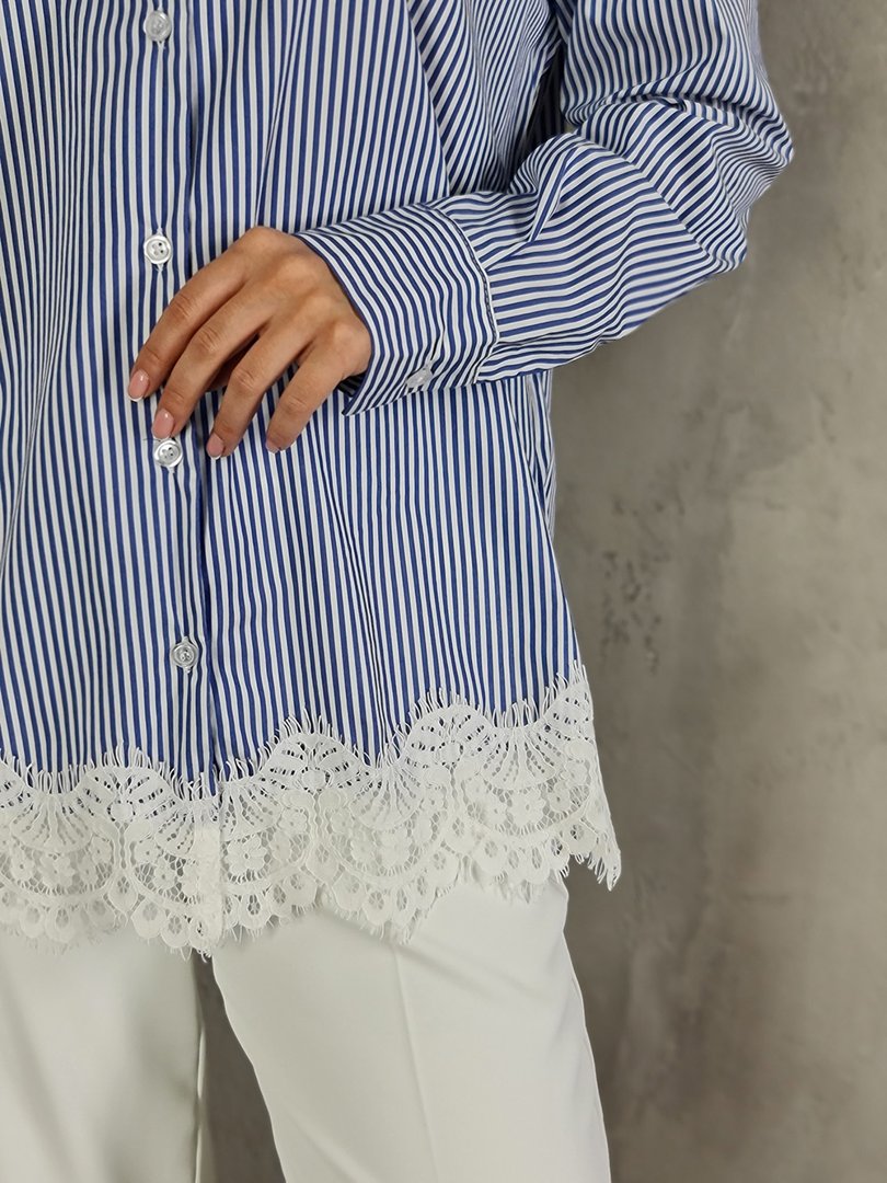Рубашка MIHO'S с кружевом в полоску синяя, фотография №4