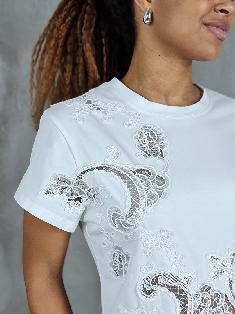 Футболка Joleen с кружевной вставкой белая, фотография №3