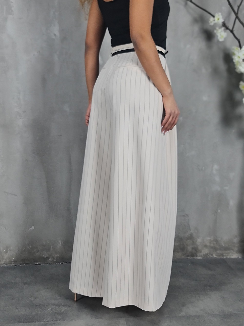 Брюки Imperial палаццо с двумя ремнями в полоску кремовые, фотография №4