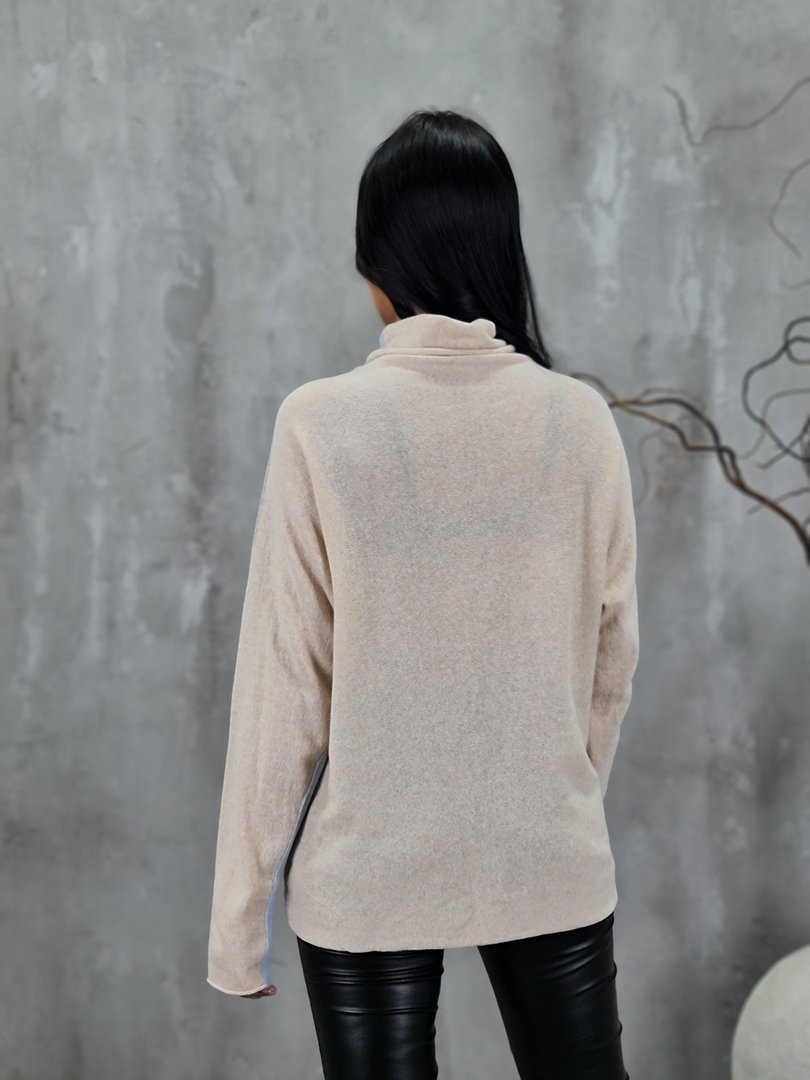 Водолазка Cashmere Blend с кашемиром двухцветная голубая/кремовая, фотография №2