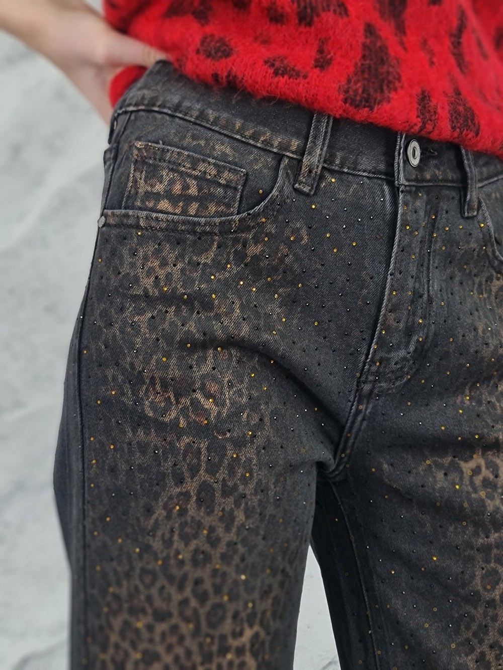 Джинсы 3D Denim с леопардовым принтом графит , фотография №5