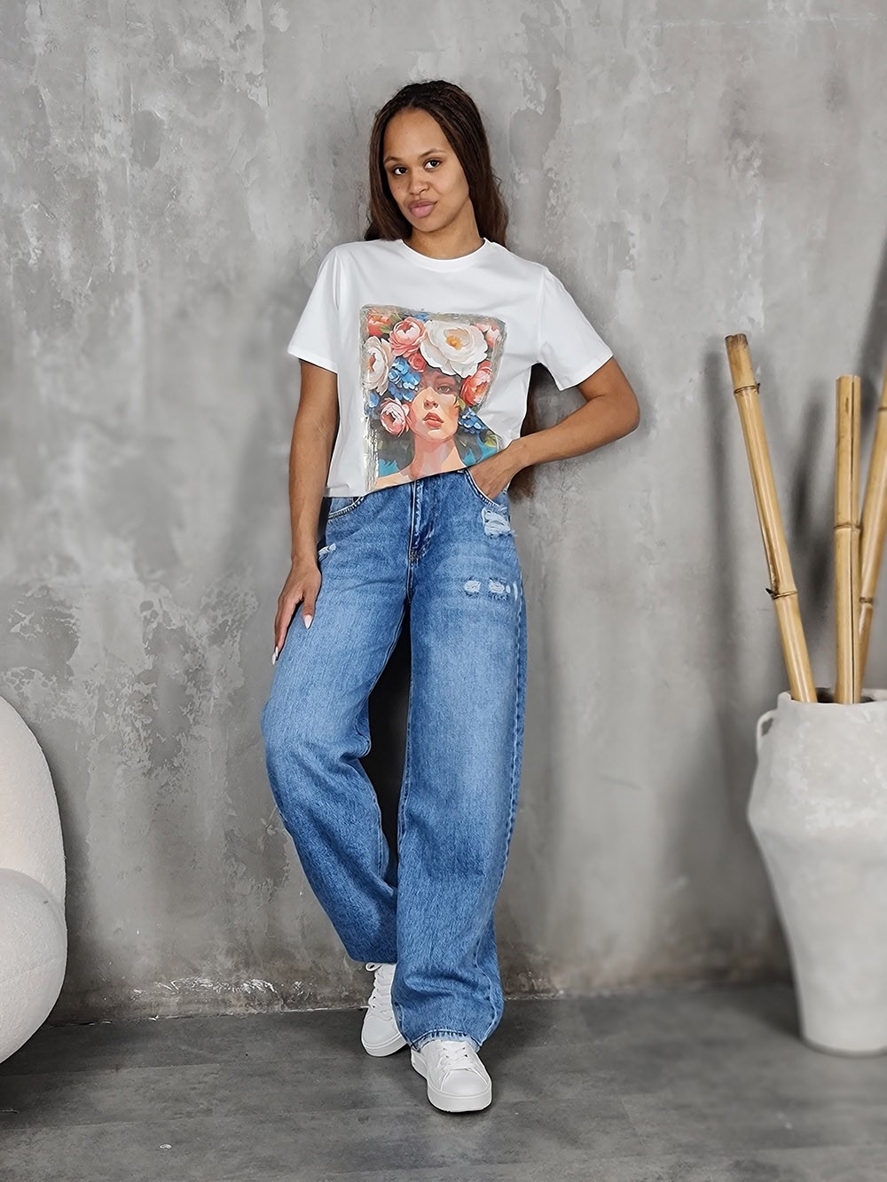 Джинсы  Vicolo бананы с потертостями синие , фотография №4