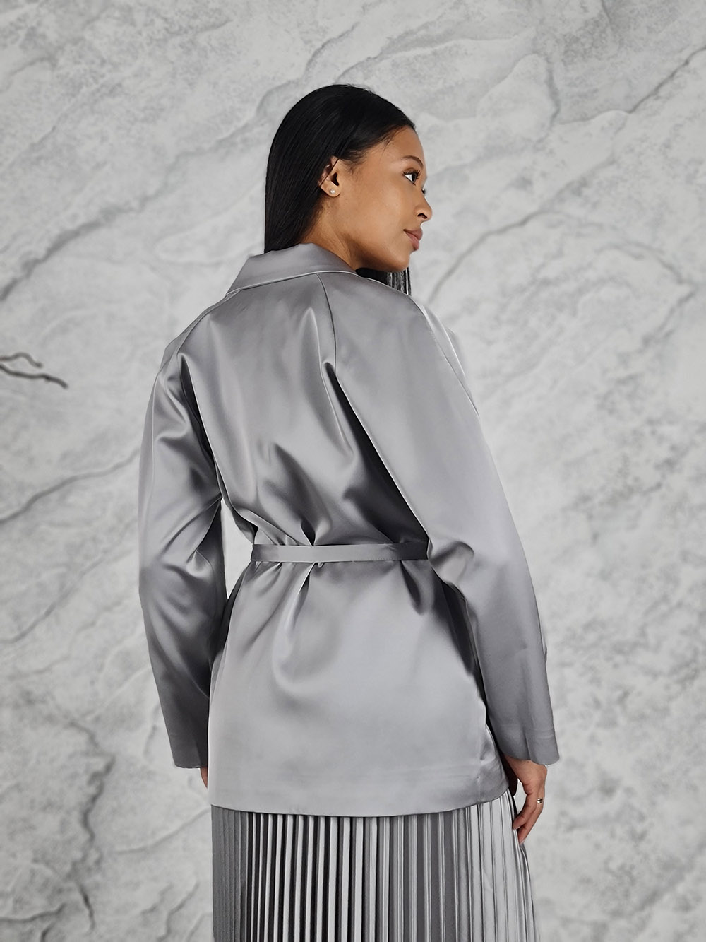 Пиджак CLOTHÉ атласный с поясом пуговицы серый, фотография №5