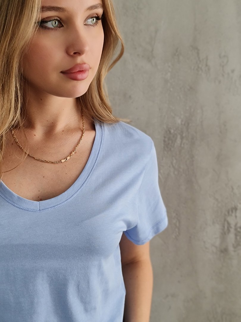 Футболка Please со швом на спине голубая , фотография №3