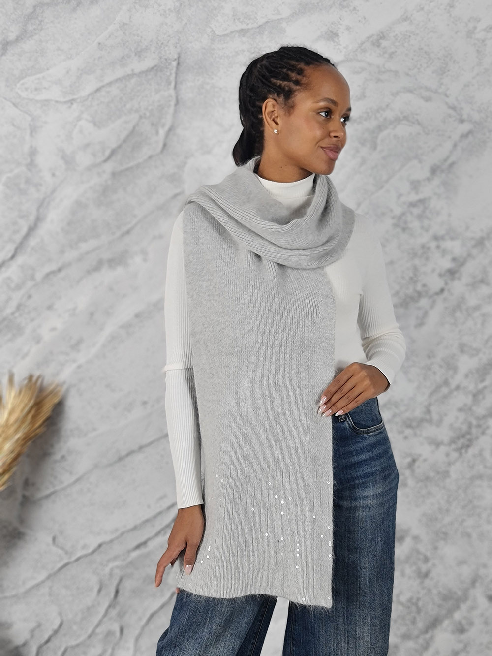 Шарф Alex Max с пайетками светло-серый, фотография №2