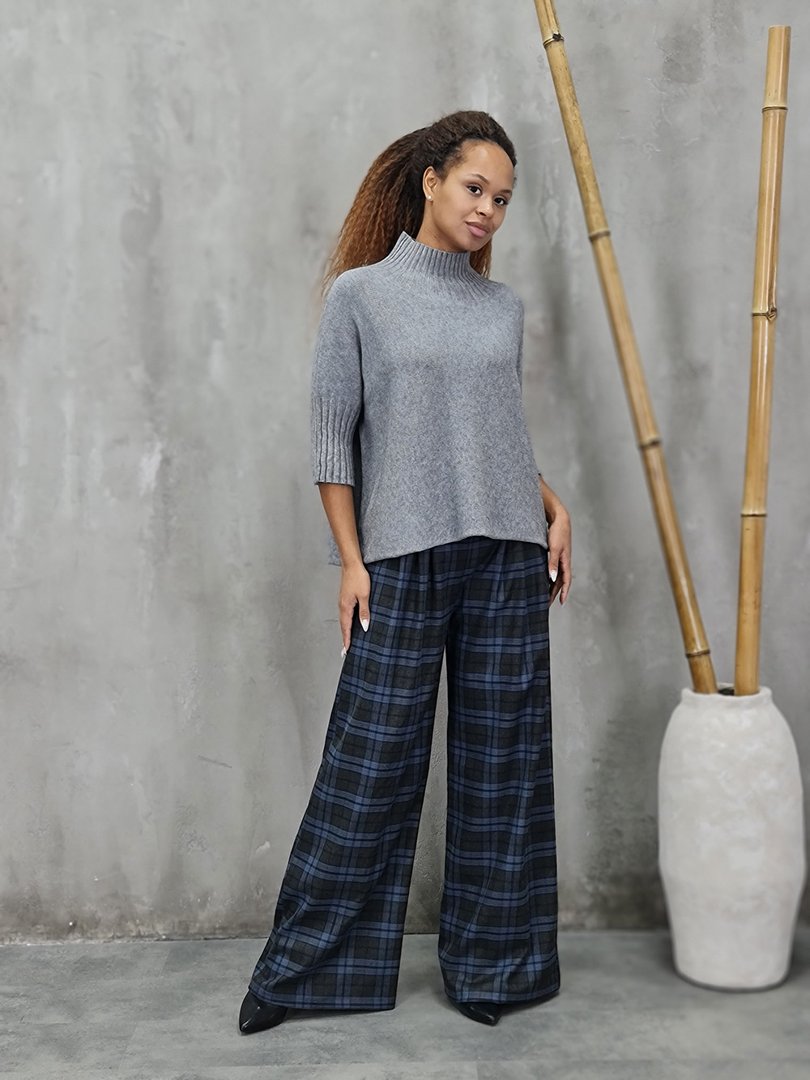 Брюки MIHO'S в клетку палаццо серо-синие, фотография №2