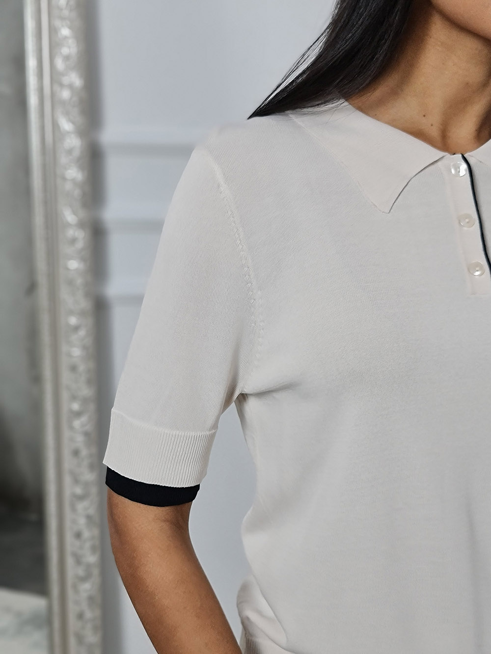 Поло Imperial с черной окантовкой бежевое, фотография №2