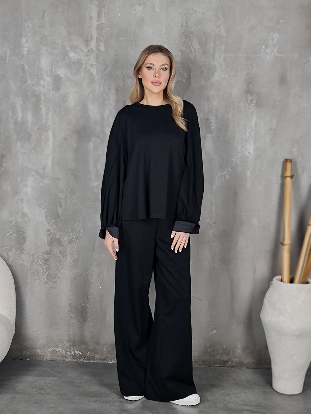 Костюм Imperial свитшот + брюки с атласными вставками черный, фотография №1