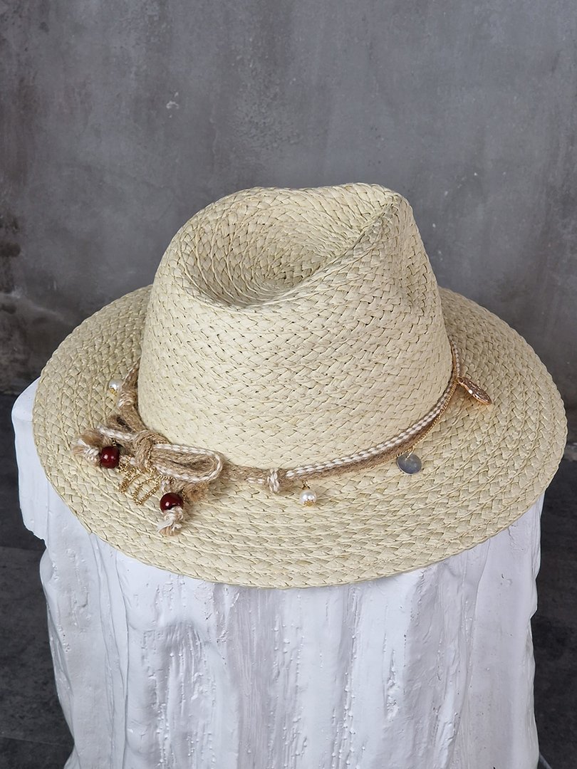 Шляпа Kontatto с бусинками кремовая , фотография №2