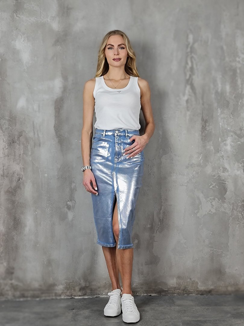 Юбка Manosque c эффектом ламинирования голубая, фотография №2