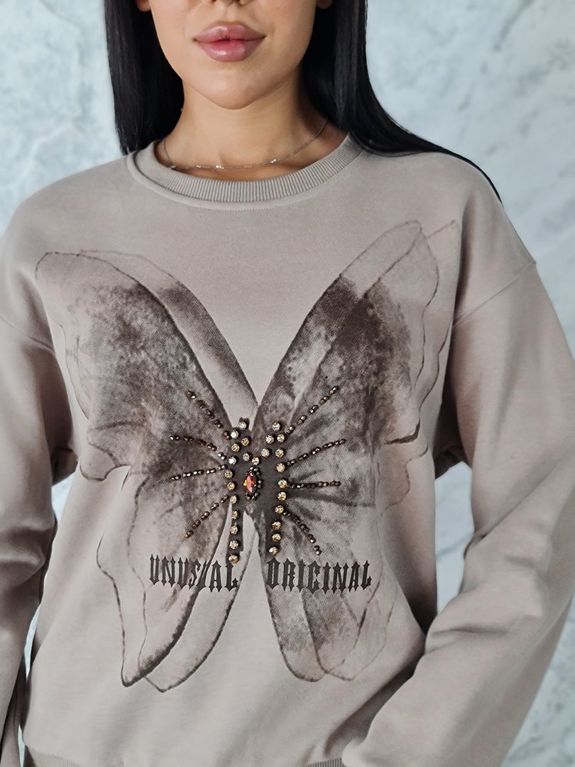 Свитшот Lara с принтом бабочки и стразами тортора, фотография №2