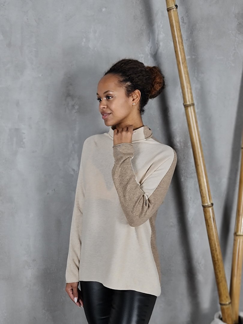 Водолазка Cashmere Blend с кашемиром двухцветная мокко/шоколад, фотография №2