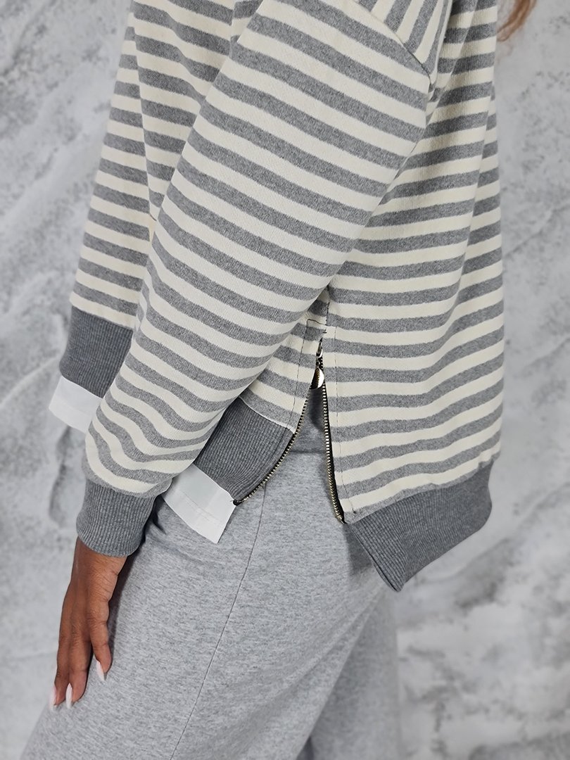 Костюм ONE LOVE лонгслив в полоску и брюки серый, фотография №4