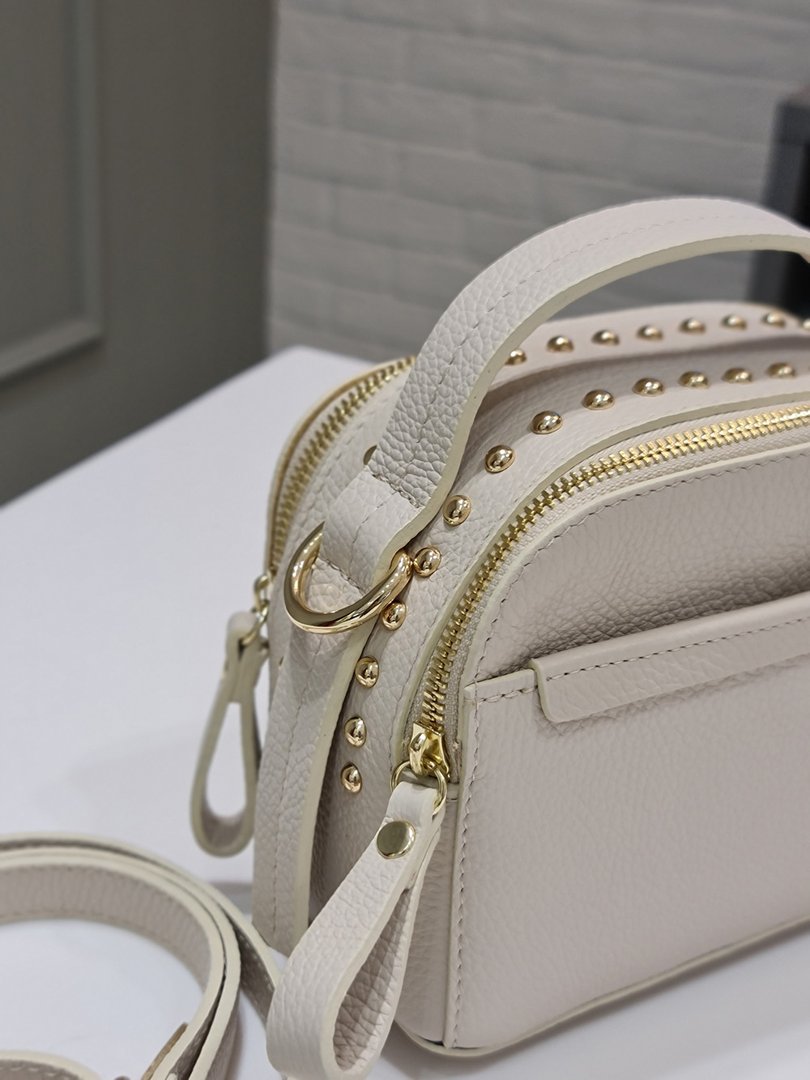 Сумка Leather Country золотистая фурнитура с двумя молниями кремовая, фотография №5