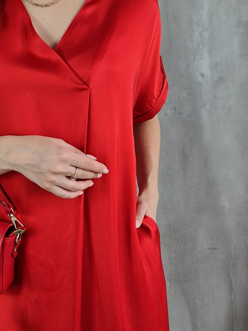 Платье CLOTHÉ с запáхом атласное красное, фотография №3