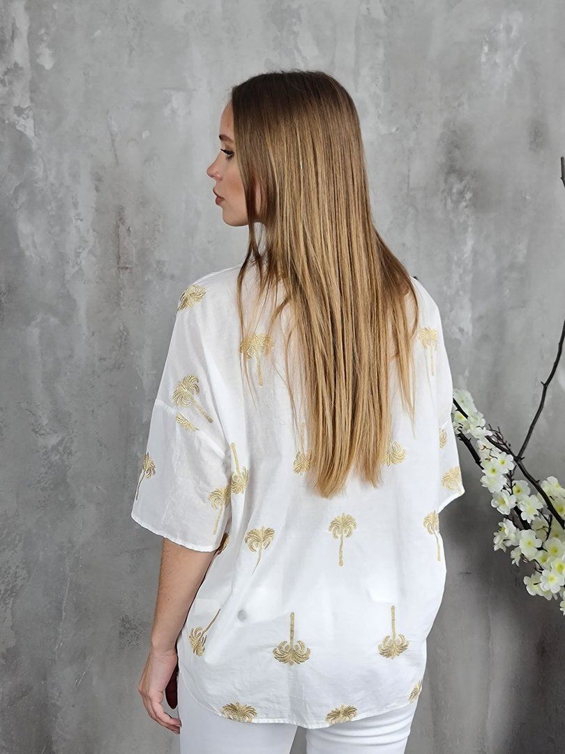 Рубашка Vicolo воздушная с заявязками с вышитыми пальмами белая, фотография №3