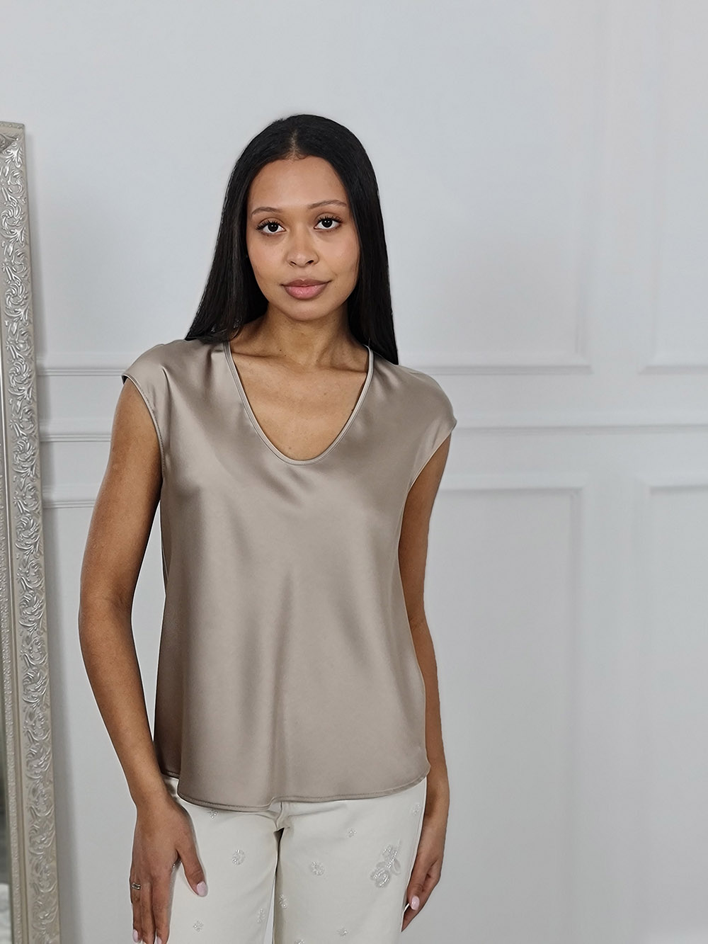 Топ Imperial атласный без рукавов кофейный, фотография №1