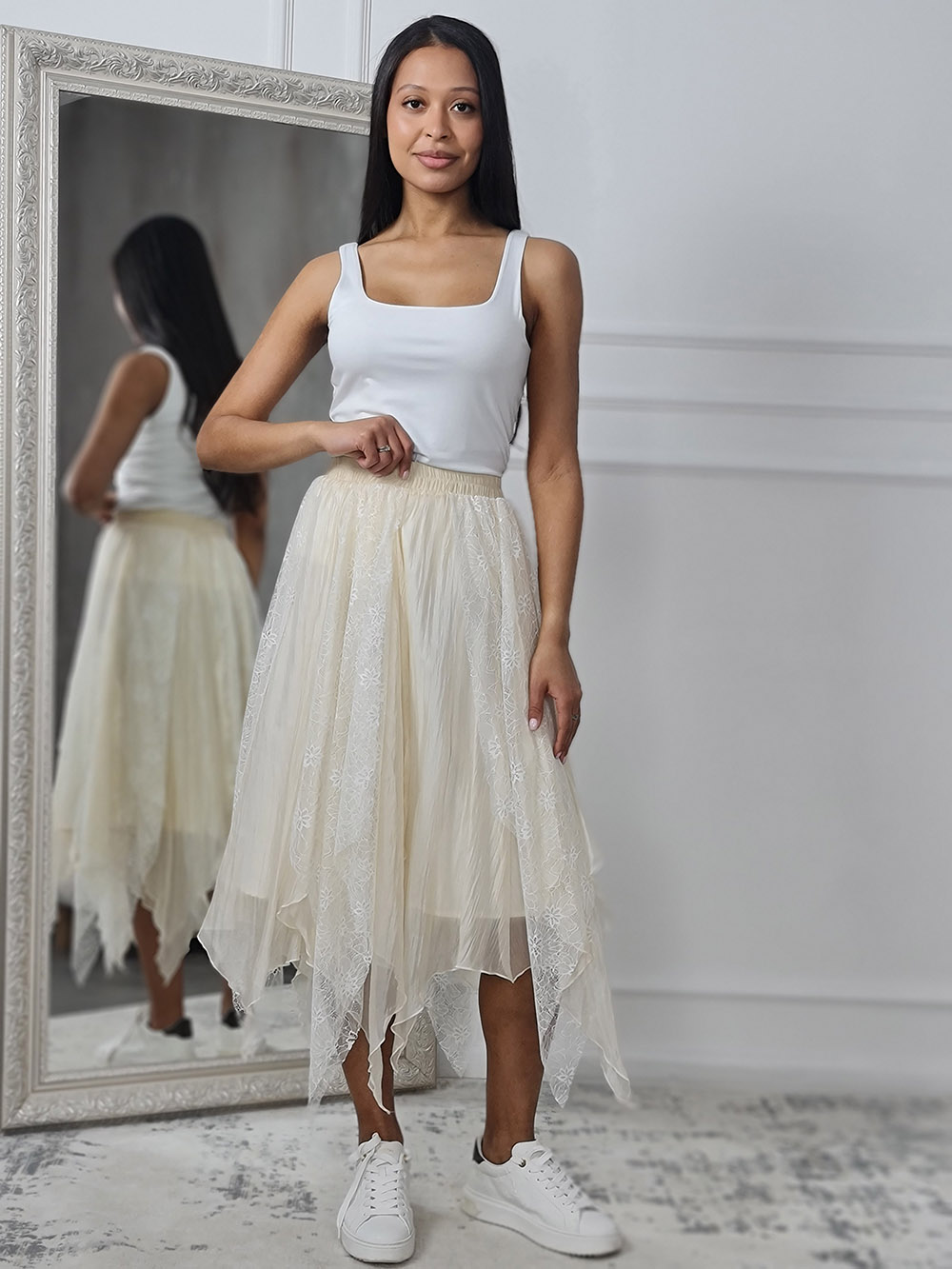 Юбка Mitica&co с кружевом цветочным бежевая , фотография №2