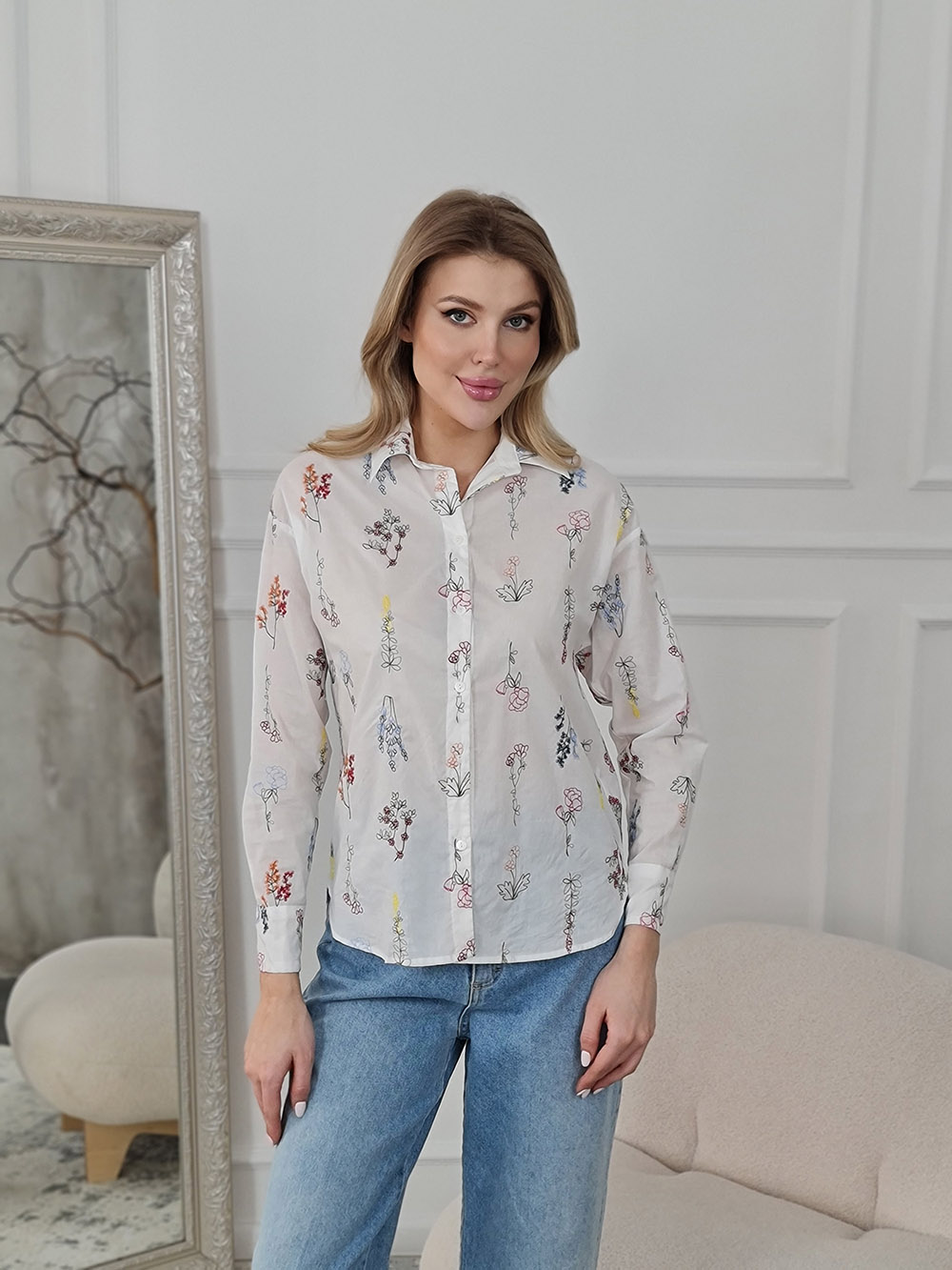 Рубашка imperial с вышивкой цветы белая, фотография №1