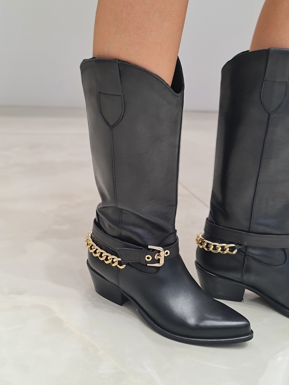 Сапоги Vitello Nero с декором нат. кожа черные, фотография №3