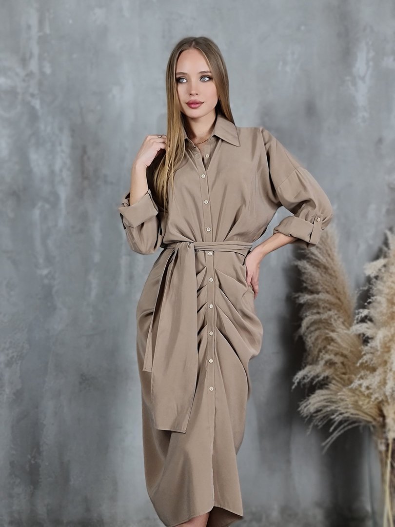 Платье CLOTHÉ с поясом коричневое, фотография №2