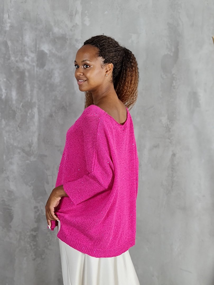 Джемпер Kontatto с рукавом 3/4 с пайетками фуксия, фотография №4