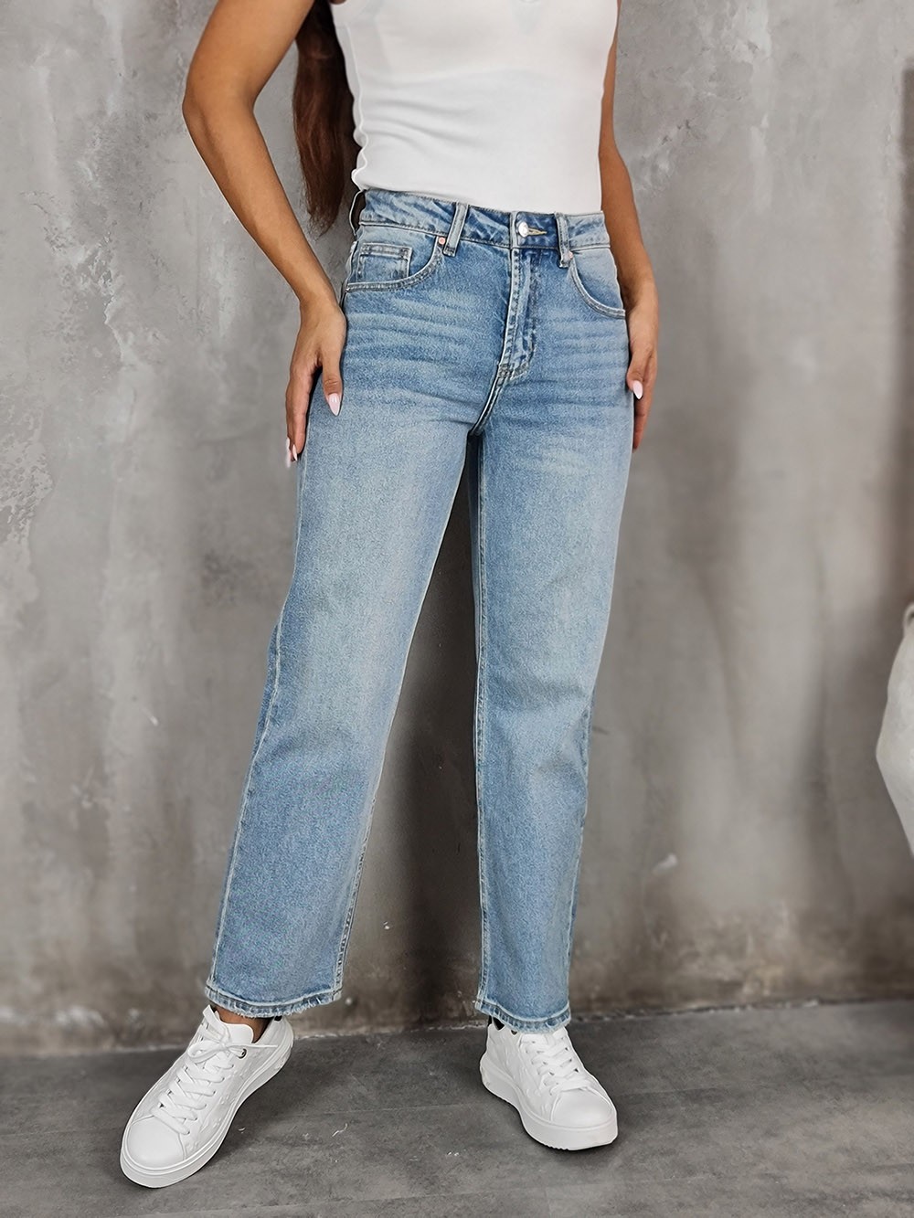 Джинсы Miss Bonbon с узором складки голубые, фотография №1