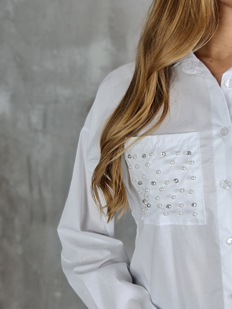 Рубашка BluRoyal с декором на карманах белая, фотография №5