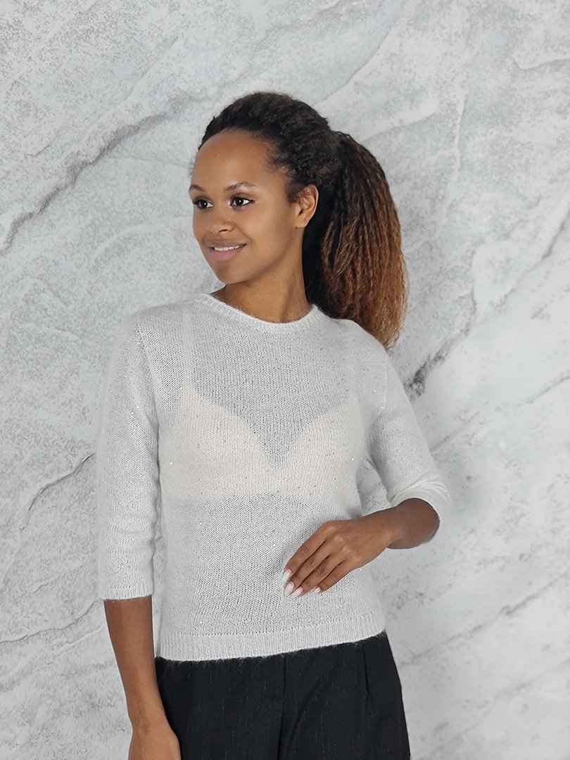 Джемпер Kontatto с пайетками вязаный молочный, фотография №3