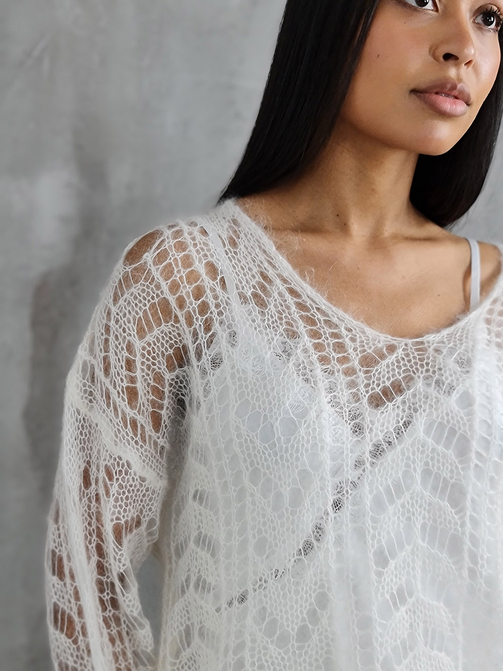 Джемпер Silk new v вырез мохер молочный, фотография №3