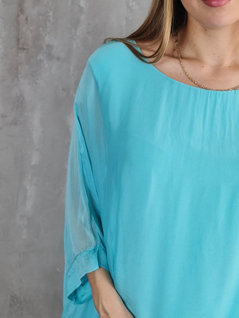 Туника Silk New свободная короткая бирюзовая, фотография №4