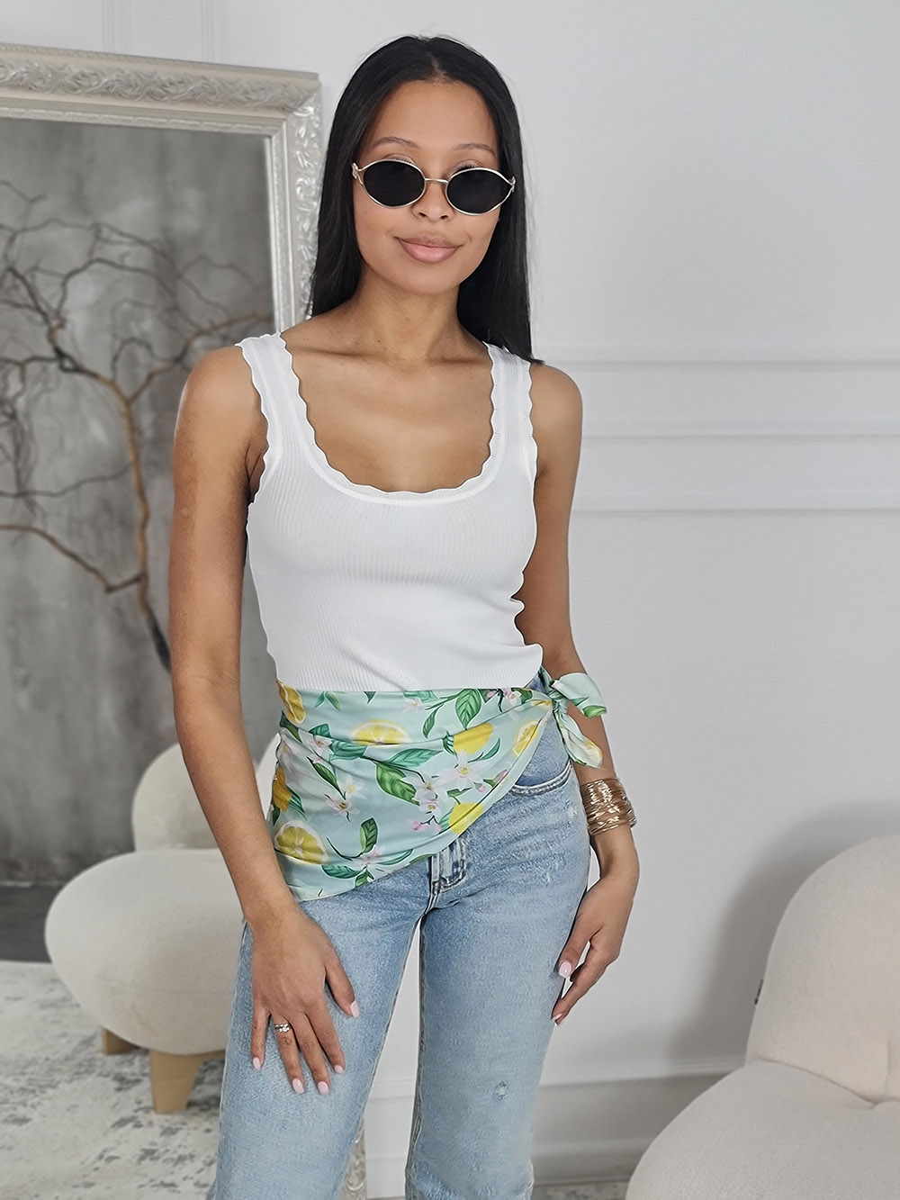 Платок с лимончиками голубой , фотография №1