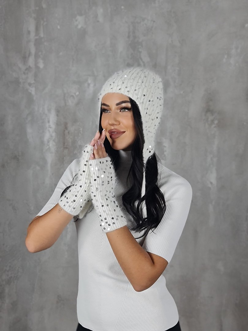 Митенки Alex Max вязаные белые с пайетками белые, фотография №2