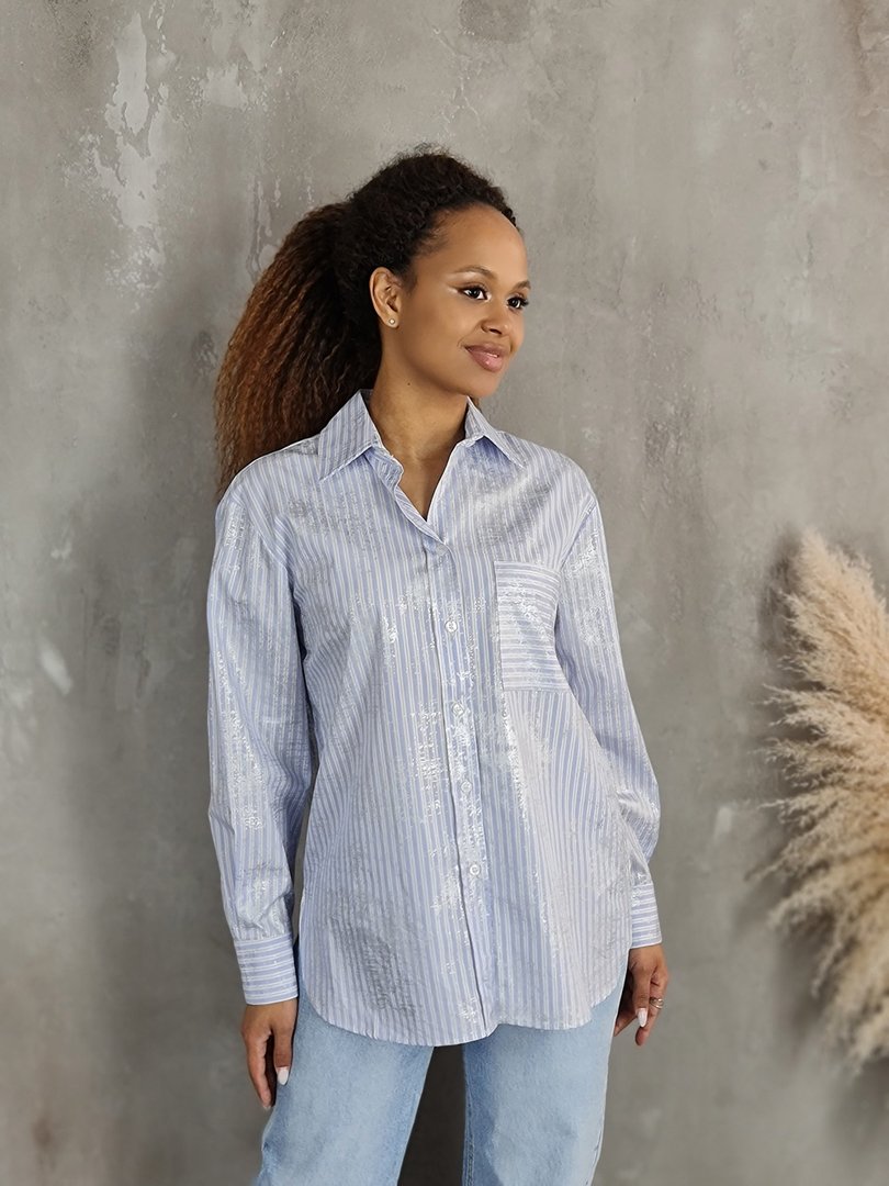 Рубашка Vicolo с ламинированием в полоску голубая, фотография №3