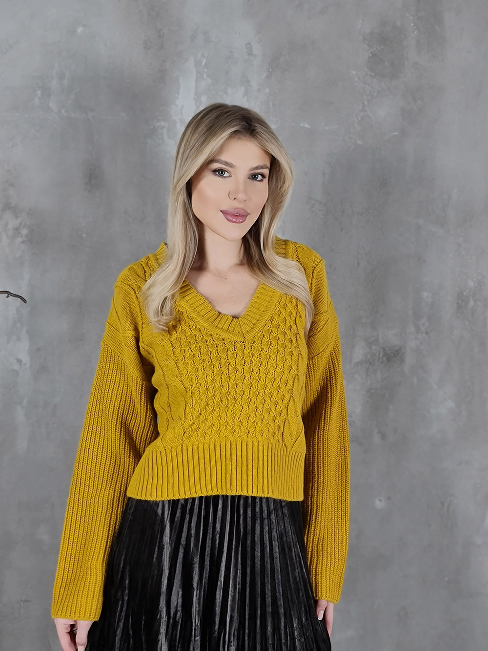 Imperial джемпер вязаные узоры v вырез желтый, фотография №1