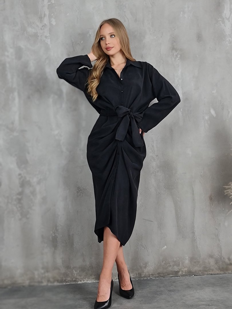 Платье CLOTHÉ с поясом черное, фотография №2