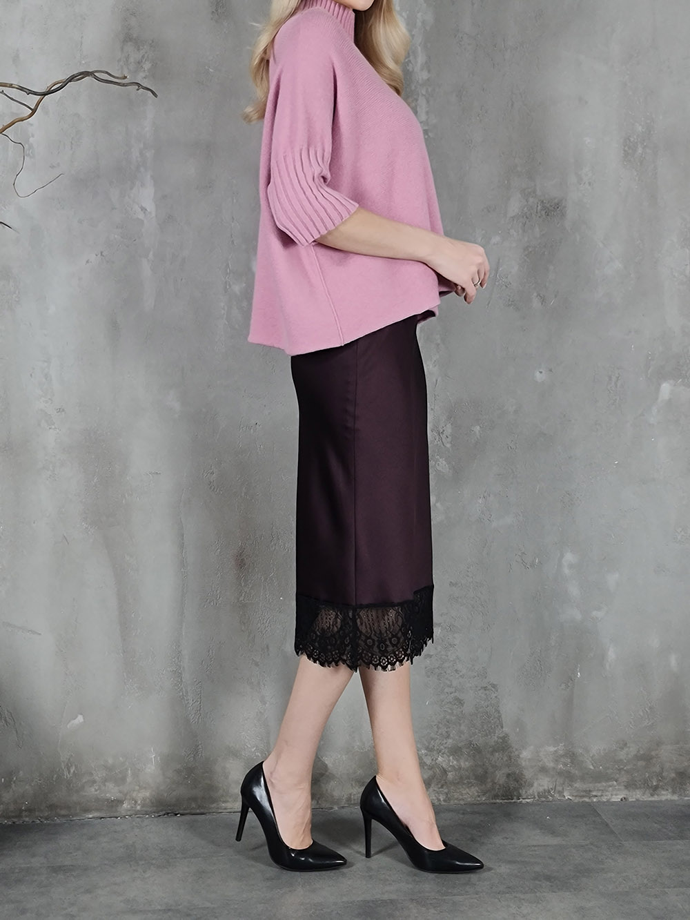 Imperial атласная юбка с черным кружевом снизу бордо, фотография №3